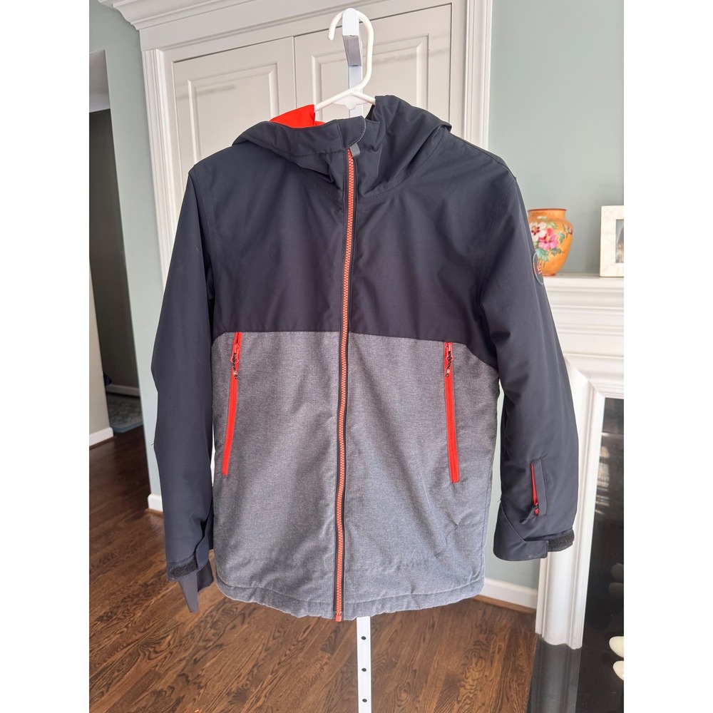 Quiksilver Kids Ski Snowboard Jacket Hooded Orange Black Gray DryFlight‎ Sz 14